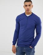 Asos Design Muscle Sweatshirt With Half Zip In Navy - Navy