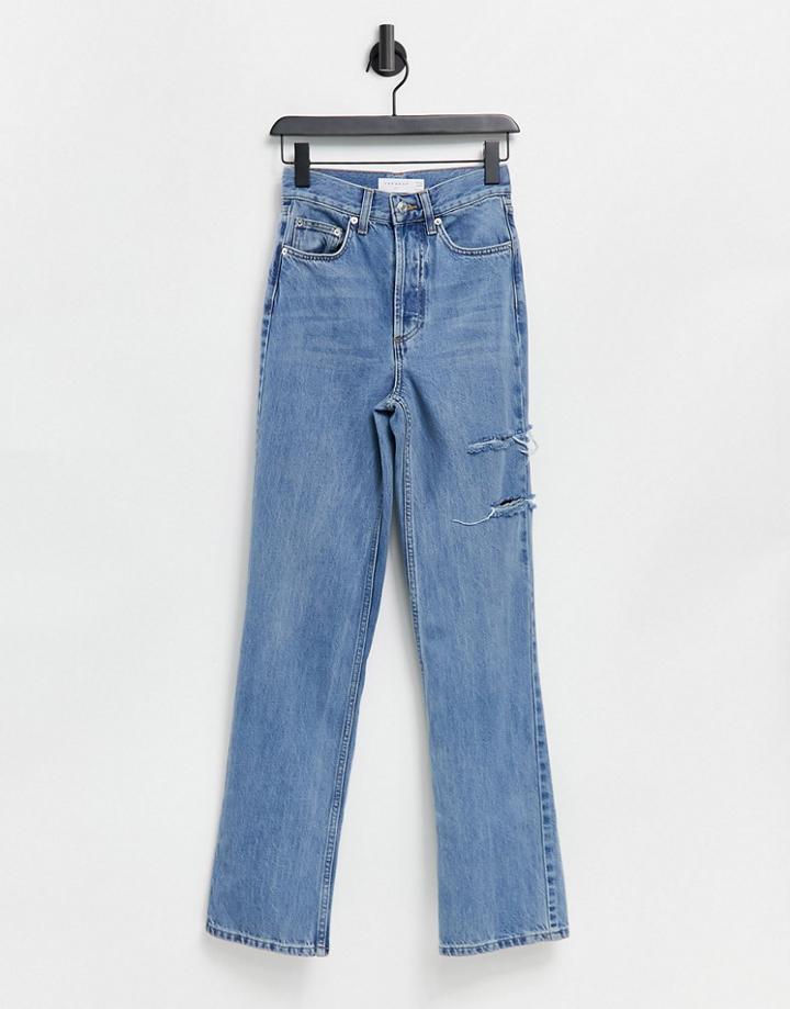 Topshop Kort Jean With Slash Rips In Bleach-blues