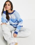 Daisy Street Relaxed Knit Sweater In Blue Scenic Print-blues
