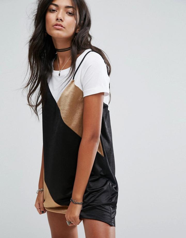 Pull & Bear Color Block Cami Dress - Black