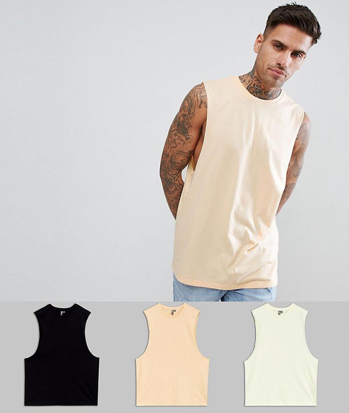 Asos Design Tank With Dropped Arm Hole 3 Pack Save - Multi
