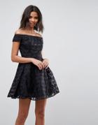 Hell Bunny Paris Lace Off Shoulder Skater Dress - Black