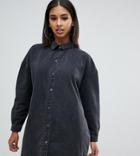 Missguided Oversized Denim Boyfriend Shirt Dress In Washed Black - Black