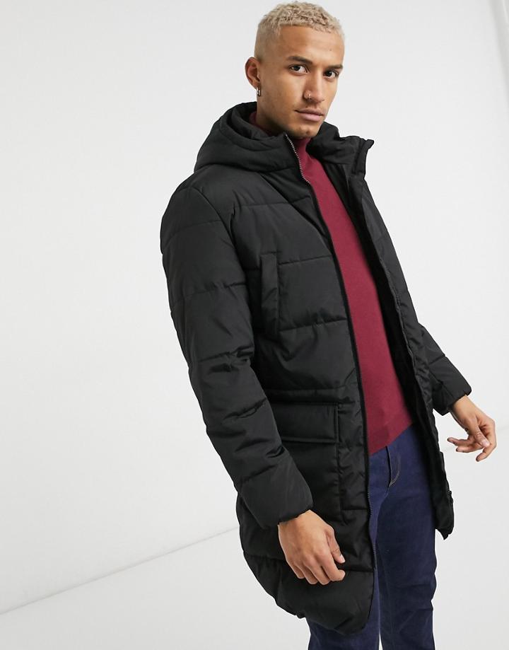 Jack & Jones Originals Long Puffer In Black