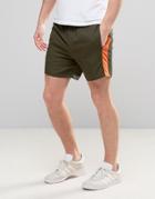 Asos Slim Runner Shorts With Contrast Side Stripe In Khaki - Green
