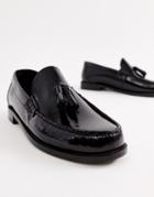 Base London Chime Tassel Loafers In High Shine Black - Black