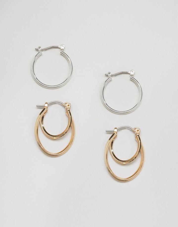 Asos Pack Of 2 Interlocking Hoop Earrings - Multi