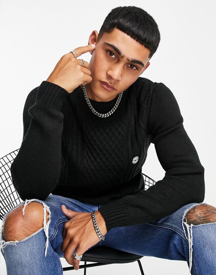 Le Breve Heavy Cable Knit Sweater In Black