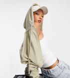 Collusion Crop Boxy Zip Through Hoodie In Sand-neutral