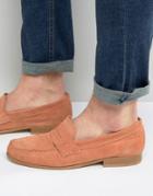 Asos Penny Loafers In Coral Suede With Natural Sole - Pink