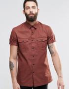 Asos Military Shirt In Rust With Short Sleeves - Rust