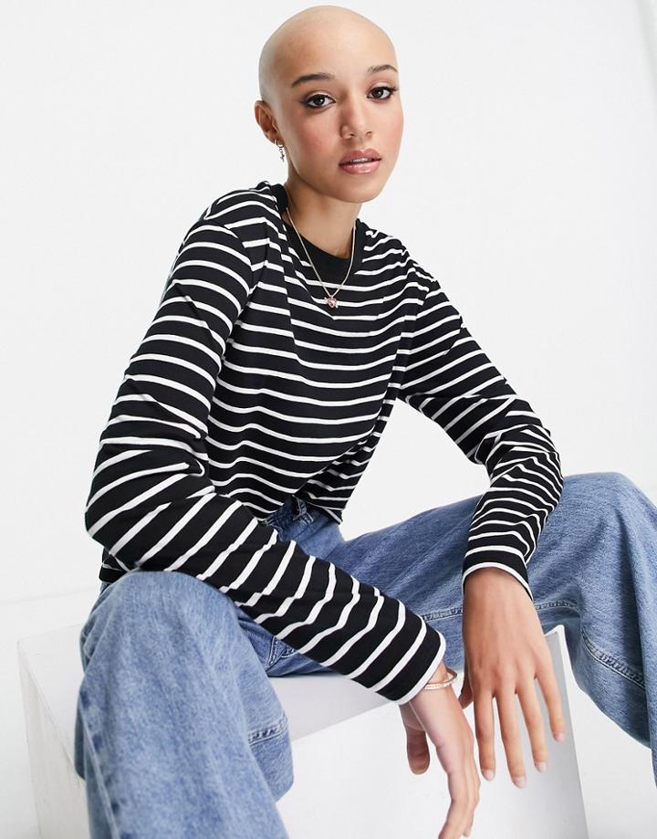 Miss Selfridge Black And White Stripe Long Sleeve T-shirt-multi