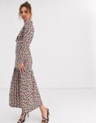 Asos Design Floral Print Long Sleeve Maxi Tea Dress-multi