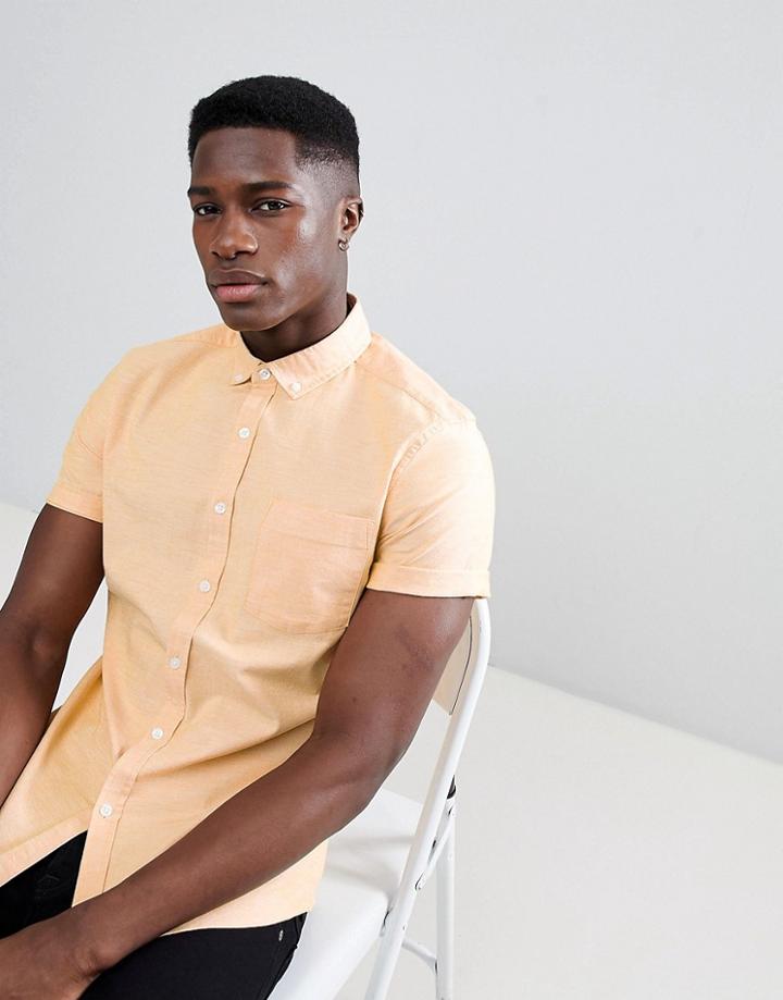 Asos Design Casual Slim Oxford Shirt In Orange - Orange