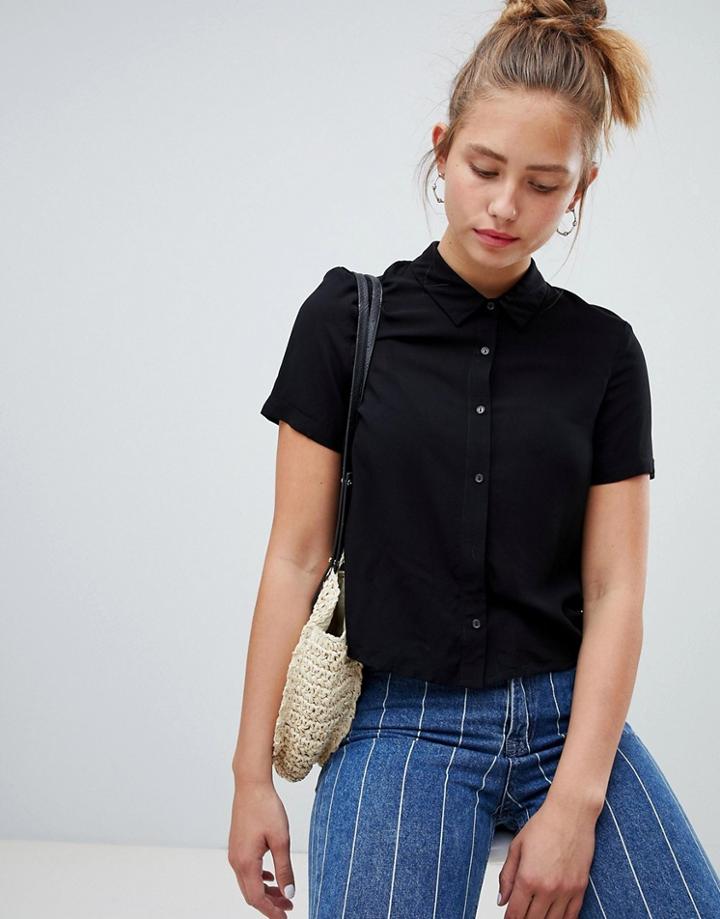 Pull & Bear Tie Front Blouse In Black - Black
