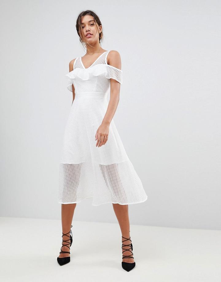 Morgan Frilly Cold Shoulder Full Prom Midi Dress