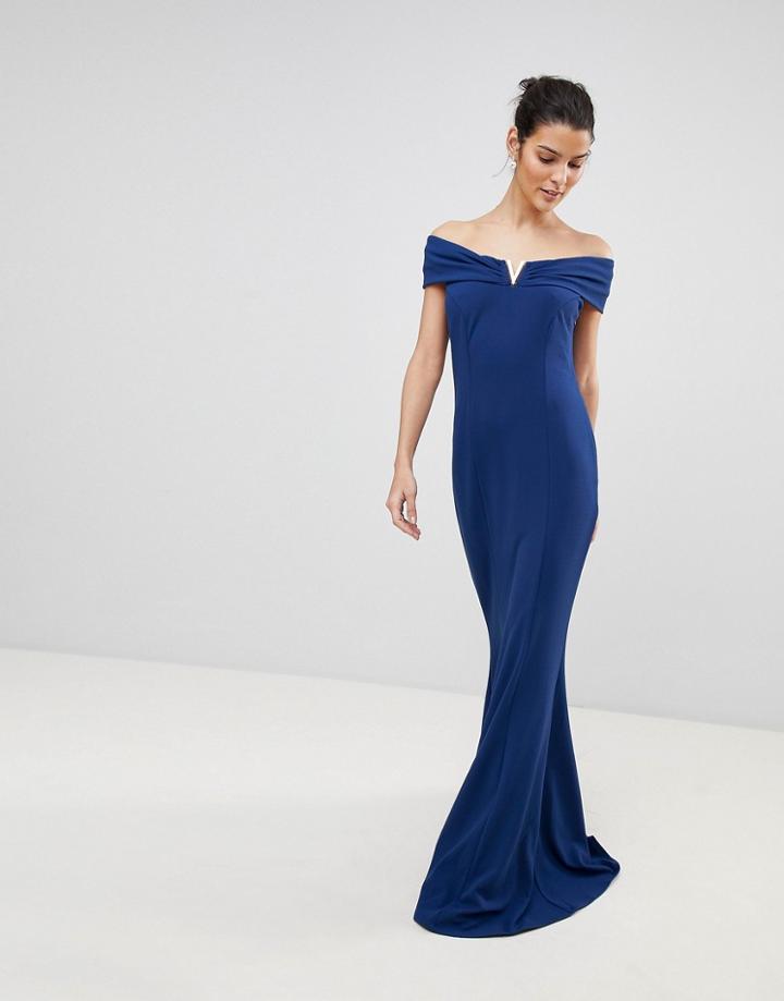 City Goddess Bardot Maxi Dress With Metal Detail - Blue