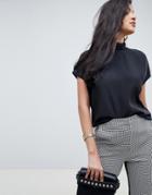 Asos Design Short Sleeve High Neck Top - Black