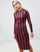 Asos Design Glitter Stripe Bodycon Midi Dress-multi