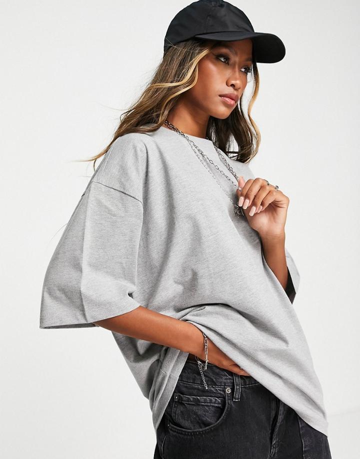Topshop Oversized Tee In Gray Heather