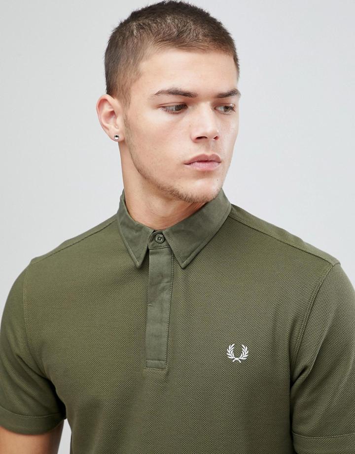 Fred Perry Oxford Collar Pique Polo In Khaki - Green