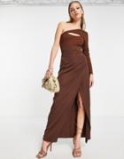 Extro & Vert Wrap Front Maxi Skirt In Brown