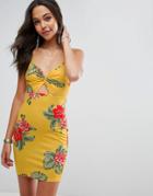 Asos Mini Sundress With Cut Out Front In Hawaiian Print - Multi