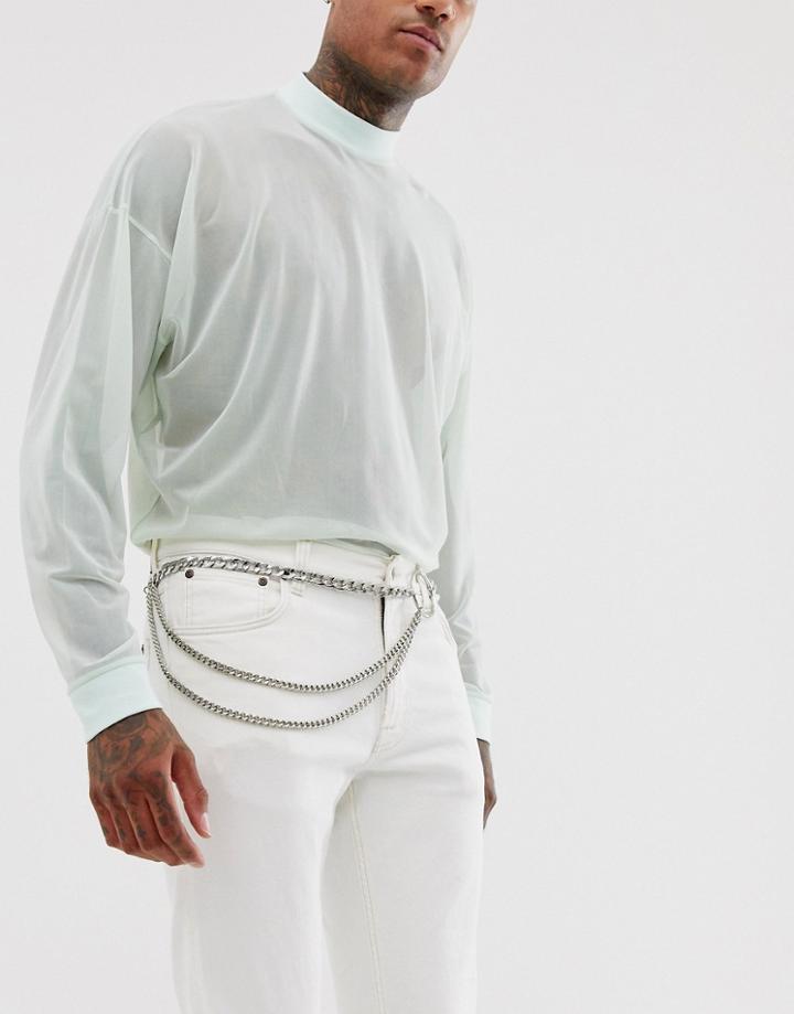 Asos Design Silver Chain Belt And O-ring - Silver