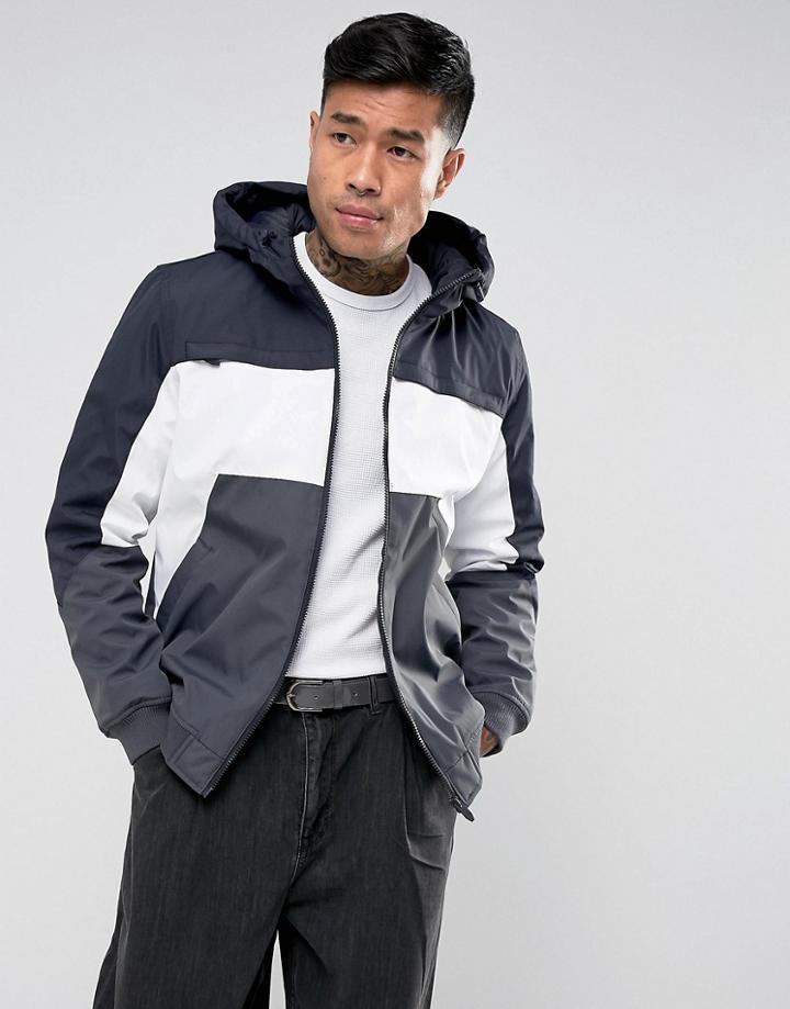 Bershka Zip Through Color Block Jacket In Navy And White - Green