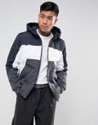 Bershka Zip Through Color Block Jacket In Navy And White - Green