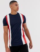 Asos Design Organic T-shirt With Vertical Color Block In Navy - Navy