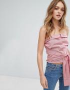 Pull & Bear Cami Stripe Tie Front Top - Red