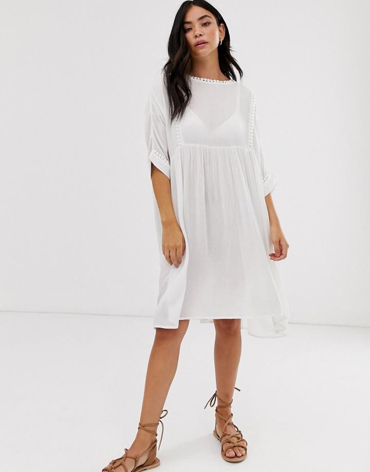 Pieces Crochet Detail Beach Mini Dress-white