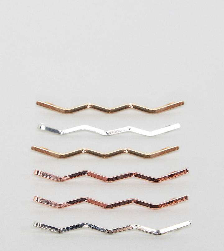 Asos Pack Of 6 Minimal Zig Zag Hair Grips - Multi