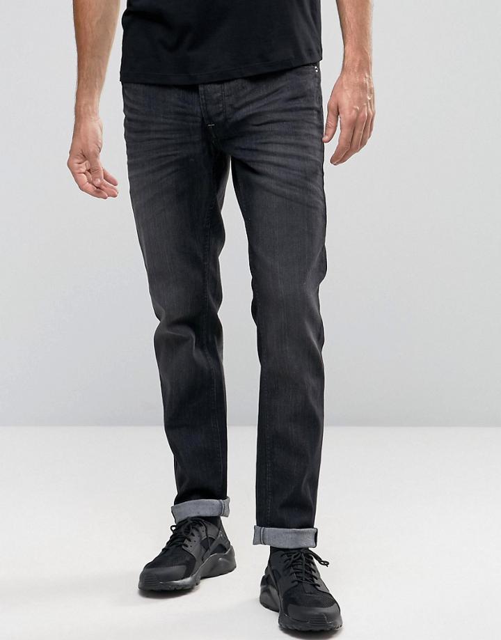 !solid Jeans In Slim Fit Washed Black Denim With Stretch - Black