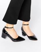 Truffle Collection Molly Ankle Strap Mid Heeled Shoes - Black Pat
