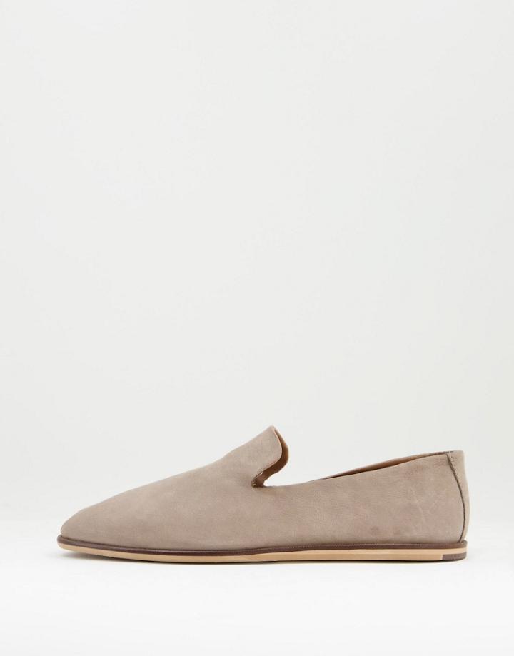 Asos Design Loafers In Gray Soft Leather