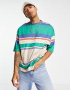 Asos Design Oversized Stripe T-shirt In Multi-color