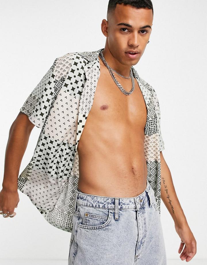 Asos Design Relaxed Shirt In Patch Geo Print-multi