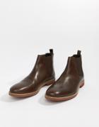 Asos Design Chelsea Boots In Brown Leather With Contrast Sole - Brown