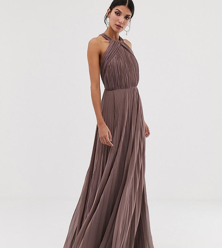 Asos Design Tall Pleated Bodice Halter Maxi Dress - Pink