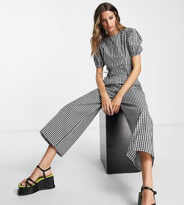 Violet Romance Tall Wide Leg Jumpsuit In Gingham-black