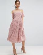 Asos Off The Shoulder Lace Prom Midi Dress - Pink