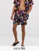 Asos Design Tall Two-piece Swim Short With Bright Floral Print In Mid Length - Black