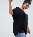 Asos Design Curve T-shirt With Drapey Batwing Sleeve In Black - Black