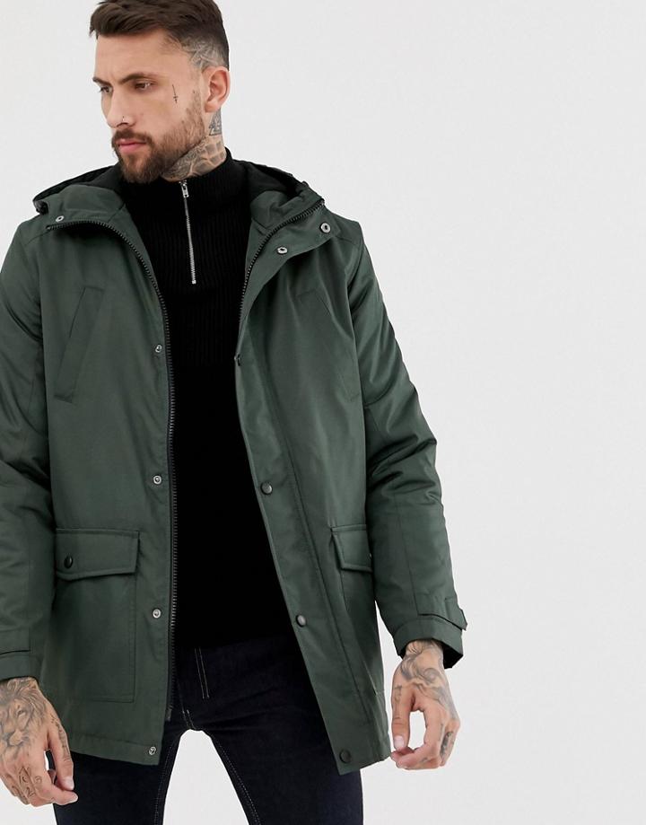 Asos Design Padded Parka In Forest Green