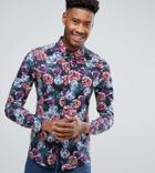 Asos Tall Skinny Floral Print Shirt - Navy