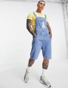 Asos Actual Short Denim Overalls With 'a' Patch-blues
