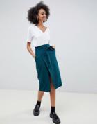 Asos Design Tailored Pencil Skirt With Obi Tie-green