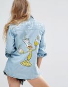 Minkpink Beauty And The Beast Denim Shirt With Lumiere Light My Fire Embroidery - Blue